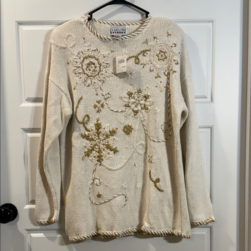 VTG Private Collection by Carolina Colours Sweater Hand Floral Beaded Large NWT